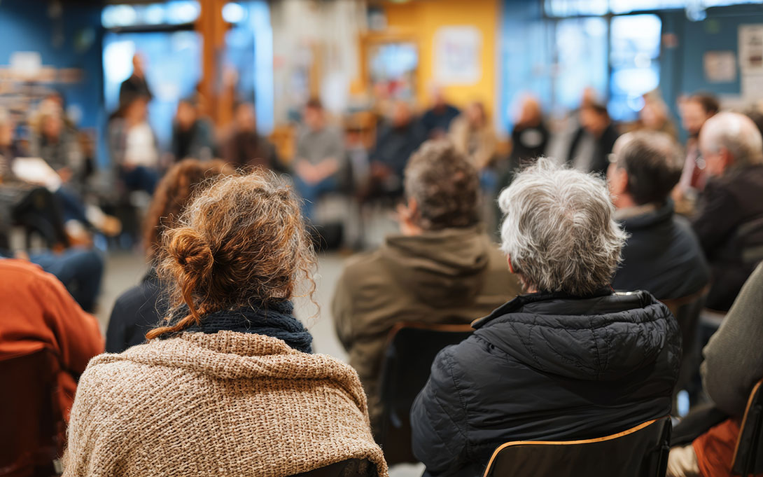 Citizens at a town hall meeting 